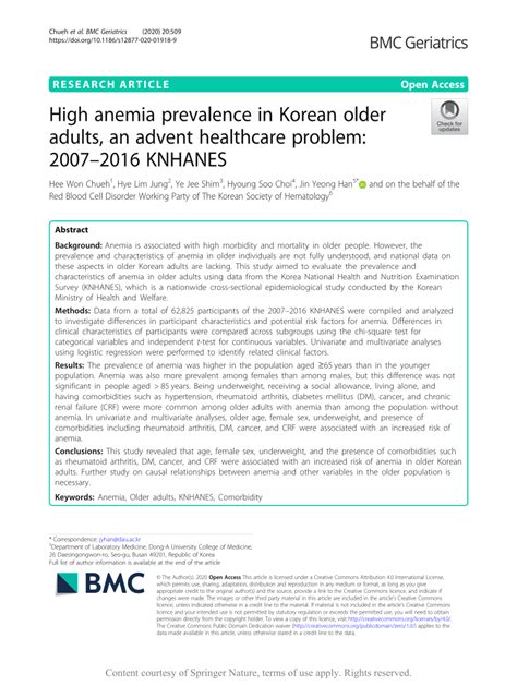 High anemia prevalence in Korean older adults, an advent .